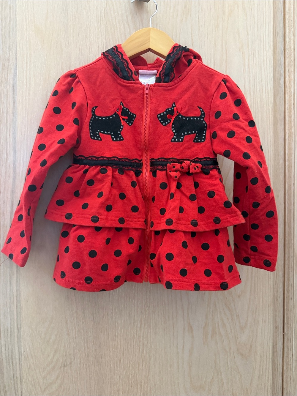 Nannette Red & Black Polka Dot Hoodie Dress with Scottie Dogs